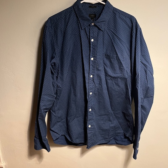 NWOT J.Crew men’s long sleeve button up Large blue polka dot slim fit size L - Picture 1 of 4